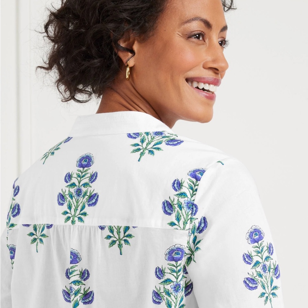 Talbots White Blouse with Blue Floral Design - Picture 2 of 11